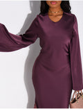 Robe longue en satin premium à volants en voile