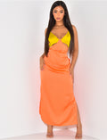 Robe longue en satin ajourée