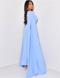 Robe longue en tissu fluide à manches fendues et rabat au col
