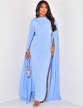 Robe longue en tissu fluide à manches fendues et rabat au col