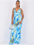 Robe longue en satin imprimé à nouer
