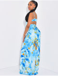 Robe longue en satin imprimé à nouer