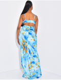 Robe longue en satin imprimé à nouer
