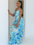 Robe longue en satin imprimé à nouer