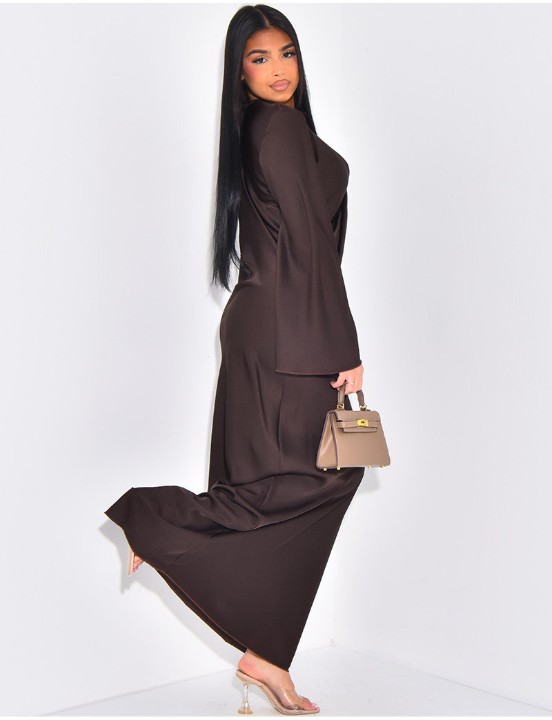 Robe longue en satin effet croisé sur l'avant
