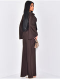 Robe longue en satin effet croisé sur l'avant