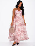 Robe longue corset en voile imprimé avec ceinture