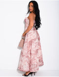 Robe longue corset en voile imprimé avec ceinture