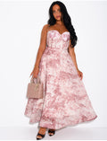 Robe longue corset en voile imprimé avec ceinture
