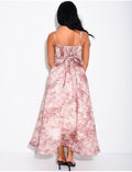 Robe longue corset en voile imprimé avec ceinture
