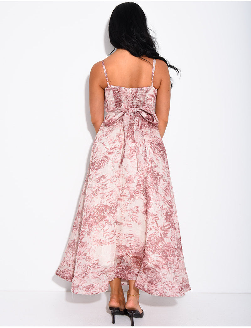 Robe longue corset en voile imprimé avec ceinture