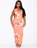 Robe longue froncée drapé imprimé fleurs