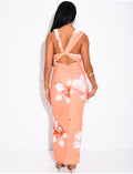Robe longue froncée drapé imprimé fleurs
