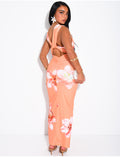 Robe longue froncée drapé imprimé fleurs