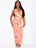 Robe longue froncée drapé imprimé fleurs