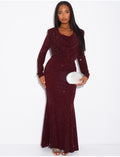 Robe longue moulante à paillette et col drapé
