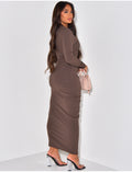 Robe longue froncée à épaulettes