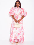 Robe boutonnée en voile imprimé floral à ceinture