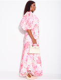 Robe boutonnée en voile imprimé floral à ceinture