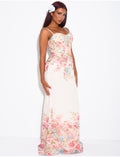 Robe bustier longue imprimé fleurs à fines bretelles