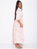 Robe longue en dentelle imprimée à boutons et ceinture assortie
