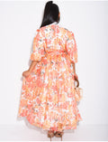 Robe longue en dentelle imprimée à boutons et ceinture assortie