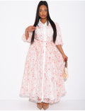 Robe longue en dentelle imprimée à boutons et ceinture assortie