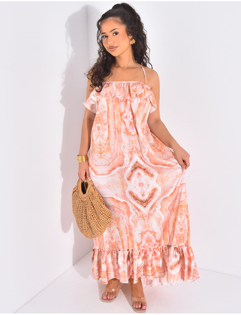 Robe longue imprimée à volants