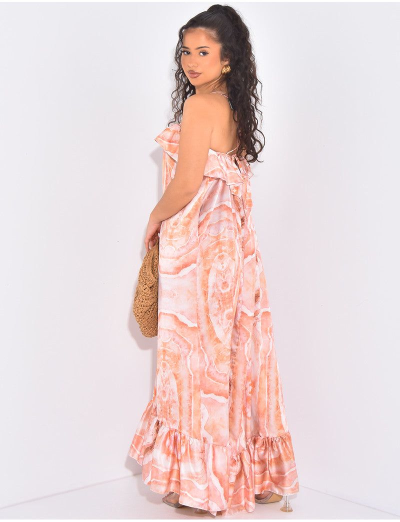 Robe longue imprimée à volants
