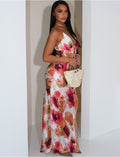 Robe longue en satin imprimé à nouer