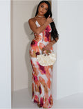 Robe longue en satin imprimé à nouer