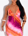 Robe longue en satin imprimé à nouer