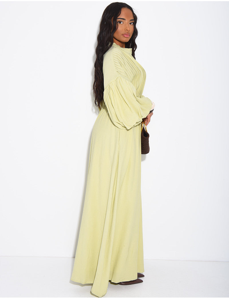 Robe longue en coton plissée et ceinture assortie