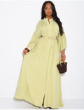 Robe longue en coton plissée et ceinture assortie