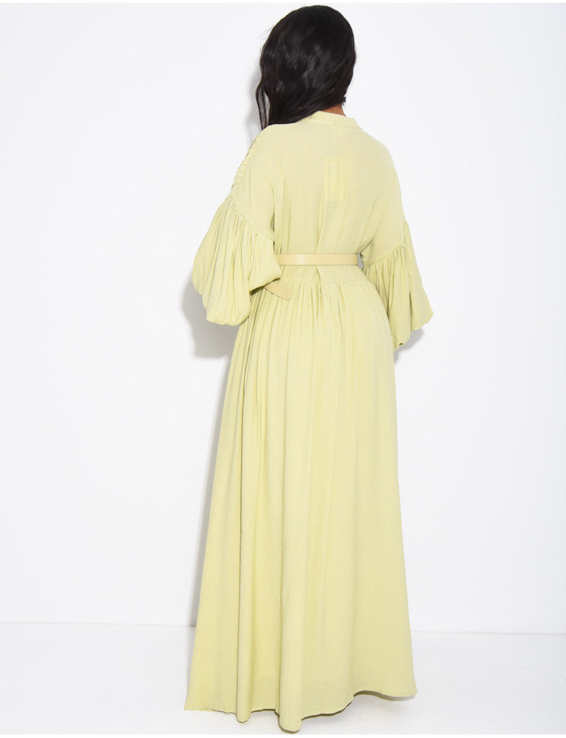 Robe longue en coton plissée et ceinture assortie