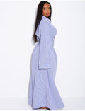 Robe longue rayée col chemise à cintrer