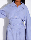 Robe longue rayée col chemise à cintrer
