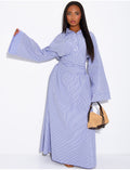 Robe longue rayée col chemise à cintrer