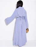 Robe longue rayée col chemise à cintrer