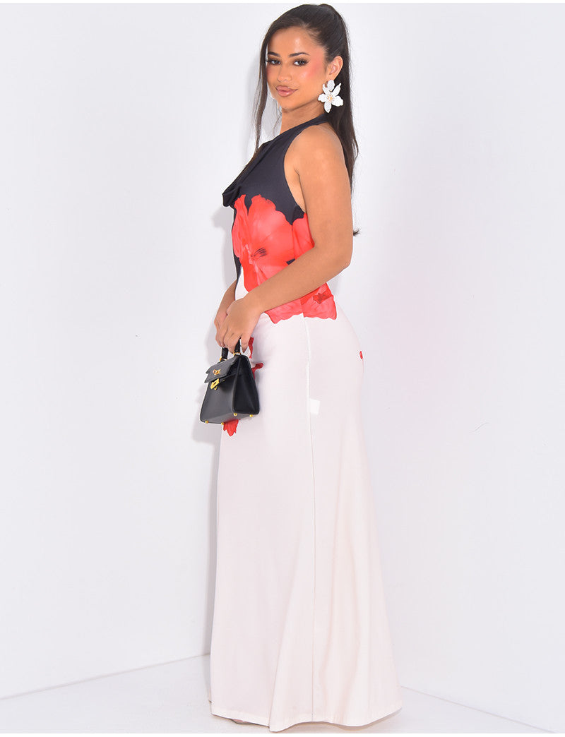 Robe longue sans manches à fleurs dos nu
