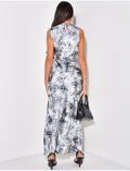 Robe longue sans manche en satin à motifs croco