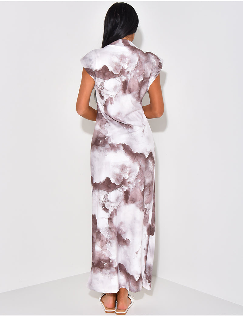 Robe longue à épaulettes à motif marbré