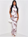 Robe longue à épaulettes à motif marbré