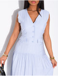 Robe longue sans manche boutonnée évasée