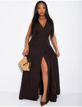 Robe longue sans manche boutonnée à cintrer au dos