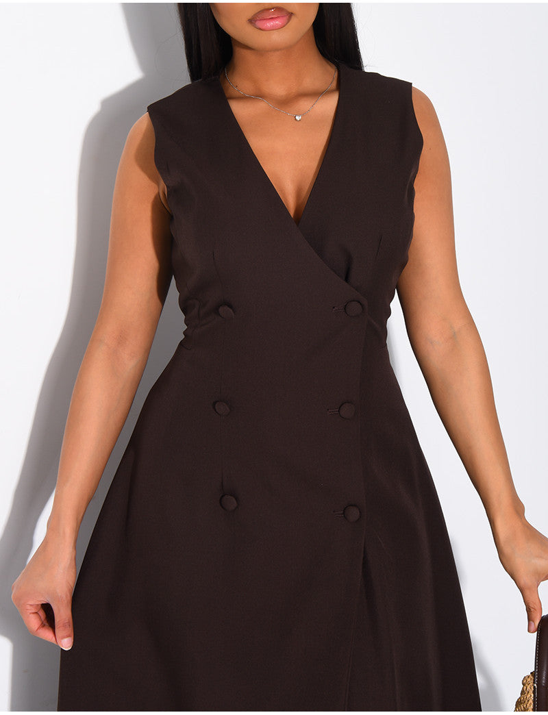 Robe longue sans manche boutonnée à cintrer au dos