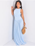 Robe longue asymétrique froissée au col
