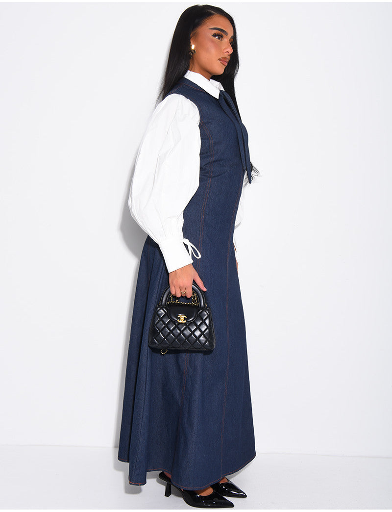 Robe longue sans manche évasée à nouer au col