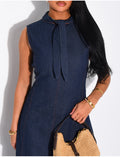 Robe longue sans manche évasée à nouer au col