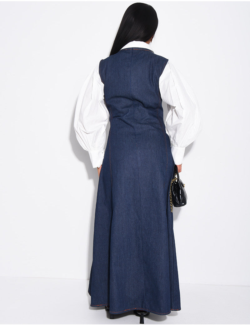 Robe longue sans manche évasée à nouer au col
